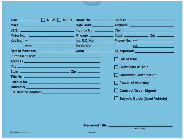 Main image of Printed Vehicle Deal Envelopes 9x12 Deal Jackets (100 shrink wrapped) (Blue)