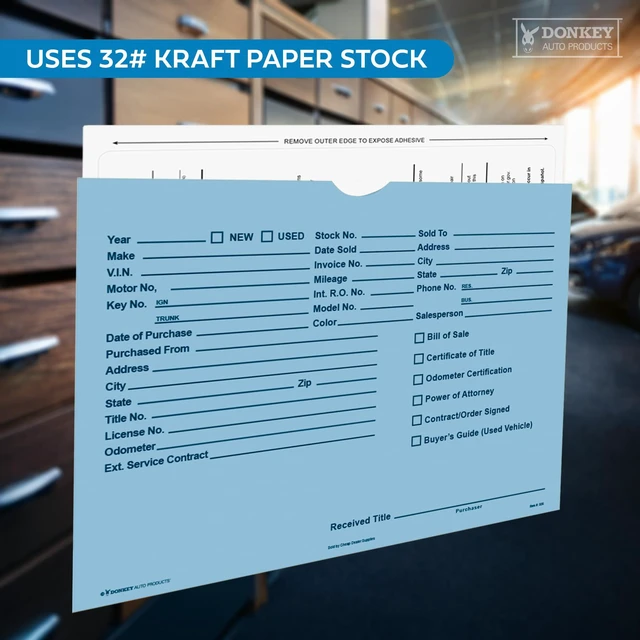 Alt view image 4 of 7 - Printed Vehicle Deal Envelopes 9x12 Deal Jackets (100 shrink wrapped) (Blue)