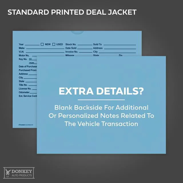 Alt view image 5 of 7 - Printed Vehicle Deal Envelopes 9x12 Deal Jackets (100 shrink wrapped) (Blue)