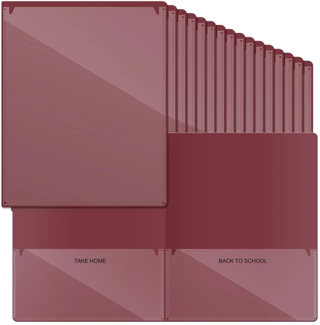 Main image of 72 Pcs Plastic Take Home Folders with 2 Pockets Parent Teacher Classroom Communication Homework Folder for Students Parent Teacher Connect (Dark Red)