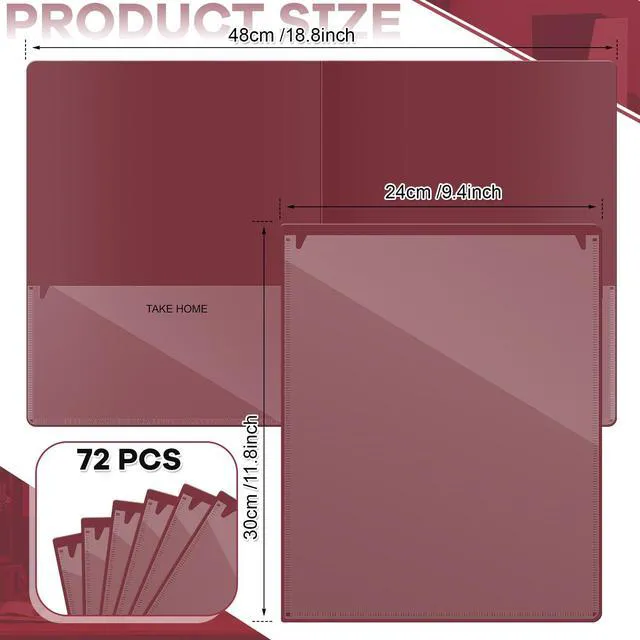 Alt view image 2 of 7 - 72 Pcs Plastic Take Home Folders with 2 Pockets Parent Teacher Classroom Communication Homework Folder for Students Parent Teacher Connect (Dark Red)