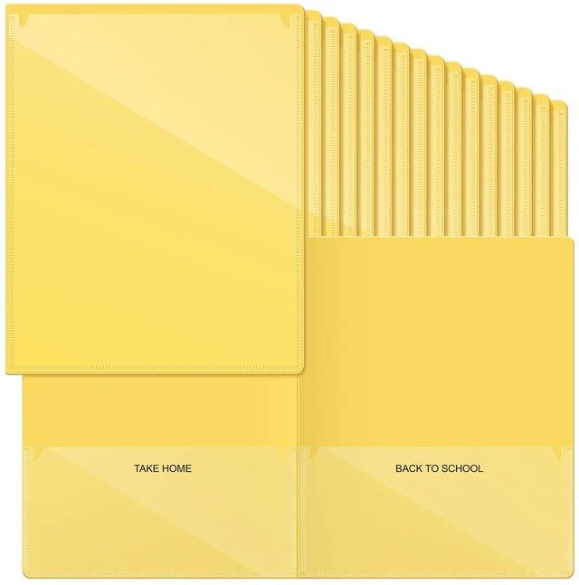 Main image of 72 Pcs Plastic Take Home Folders with 2 Pockets Parent Teacher Classroom Communication Homework Folder for Students Parent Teacher Connect (Yellow)