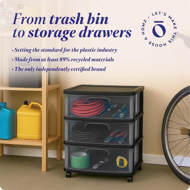 Alt view image 6 of 7 - Drawer Tower, 3-Tier Storage Cart with Removable Wheels, White Frame Wide Plastic Organizer with Clear Bin Drawers for Bedroom, Bathroom, Home Office, and Dorm Rooms