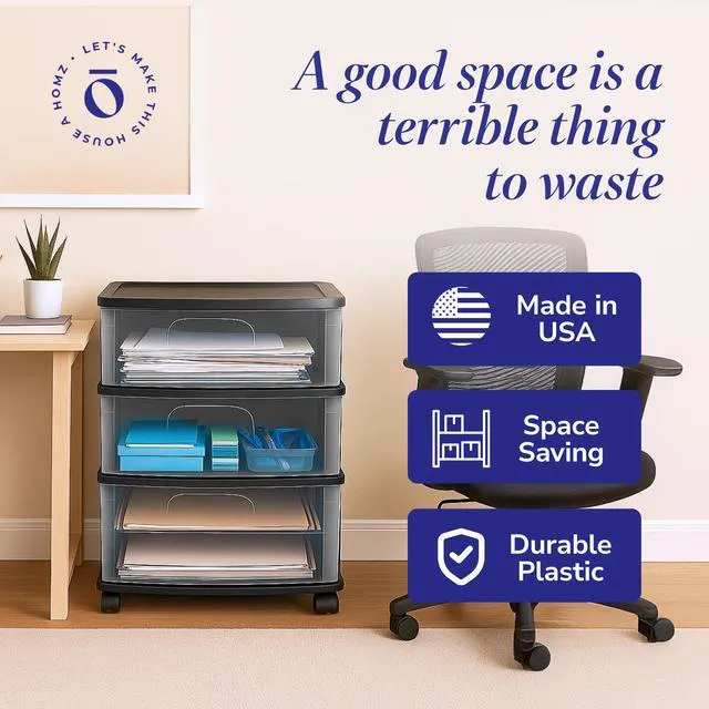 Alt view image 7 of 7 - Drawer Tower, 3-Tier Storage Cart with Removable Wheels, White Frame Wide Plastic Organizer with Clear Bin Drawers for Bedroom, Bathroom, Home Office, and Dorm Rooms