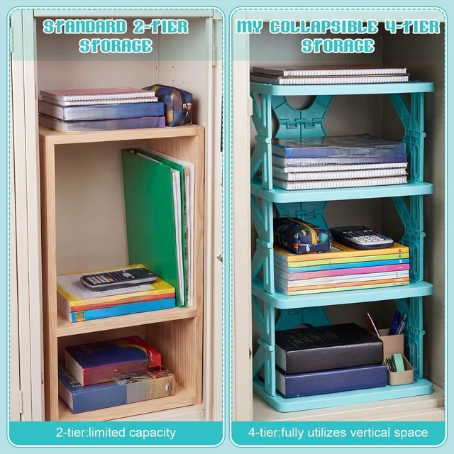 Alt view image 3 of 6 - 4 Tier Foldable Locker Organizer Shelf School Storage,Blue