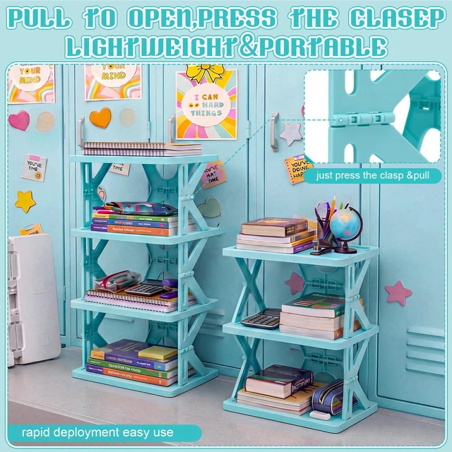 Alt view image 4 of 6 - 4 Tier Foldable Locker Organizer Shelf School Storage,Blue