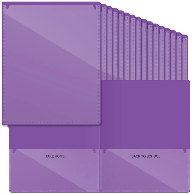 Main image of 72 Pcs Plastic Take Home Folders with 2 Pockets Parent Teacher Classroom Communication Homework Folder for Students Parent Teacher Connect (Purple)