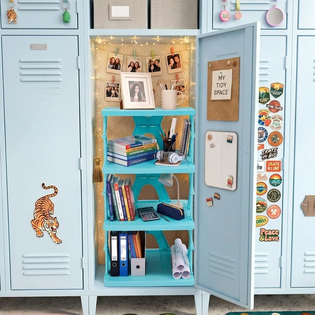 Alt view image 5 of 6 - 4 Tier Foldable Locker Organizer Shelf School Storage,Blue
