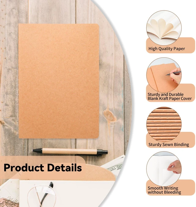 Alt view image 3 of 6 - 100 Pack Blank Kraft Notebooks, 8.3x5.5 Inches A5 Small Journals Bulk Blank Notebooks 80 Gsm Unlined with 60 Pages A5 Subject Notebooks Traveler Journal Set for Adult Students Back to School Supplies