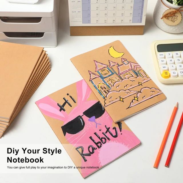 Alt view image 4 of 6 - 100 Pack Blank Kraft Notebooks, 8.3x5.5 Inches A5 Small Journals Bulk Blank Notebooks 80 Gsm Unlined with 60 Pages A5 Subject Notebooks Traveler Journal Set for Adult Students Back to School Supplies