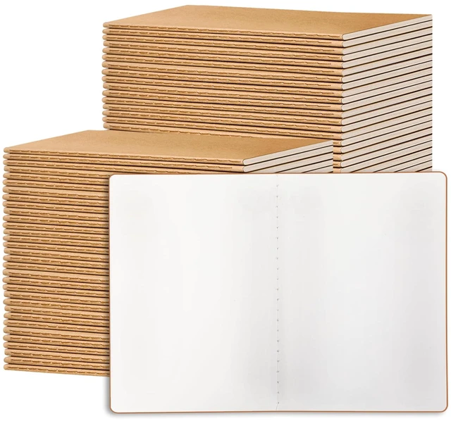 Main image of 72 Pack Blank Kraft Notebooks, 8.3x5.5 Inches A5 Small Journals Bulk Blank Notebooks 80 Gsm Unlined with 60 Pages A5 Subject Notebooks Traveler Journal Set for Adult Students Back to School Supplies