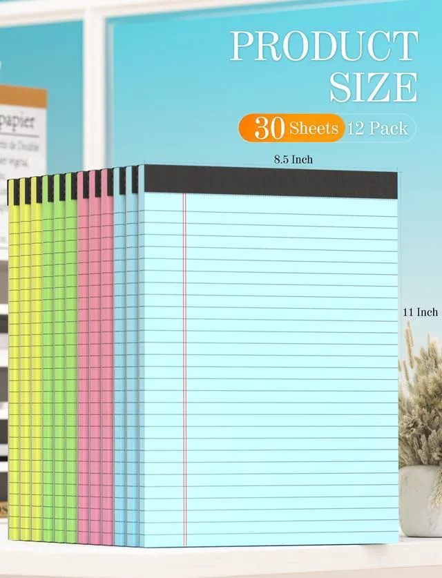 Alt view image 2 of 7 - Legal Pads 8.5 x 11 Colored Note Pads, 12 Pack Colored Paper Pads 8.5x11 Lined Paper, Pads of Paper Writing Pads, Wide Ruled Notebook Pad 8 1/2 x 11, Legal Notepads 8.5 x 11, 30 Sheets/Pad