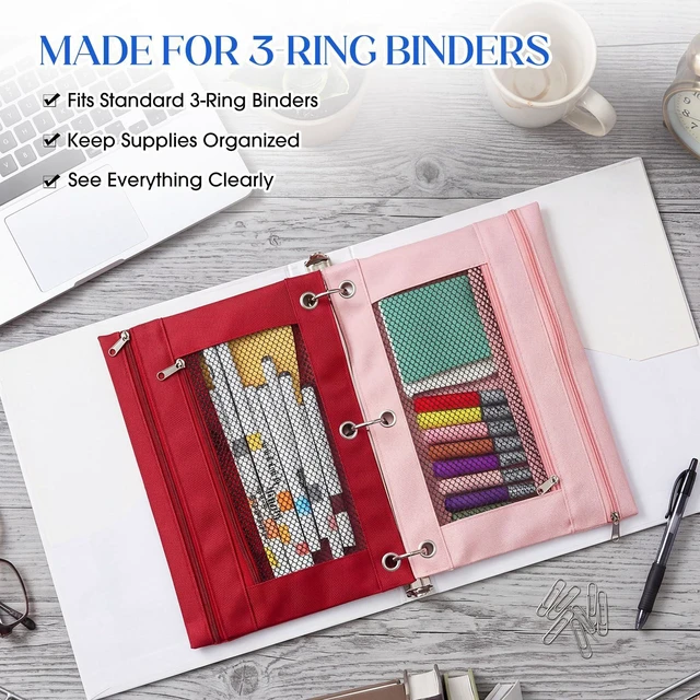 Alt view image 3 of 7 - 100 Pcs Classroom Binder Pencil Pouches, Vibrant Color, 2 Zipper 3 Ring Binder Zipper Pencil Pouches, Mesh Layer Pencil Bags Bulk, Pencils Pouches for Students, Back to School Pen Bags