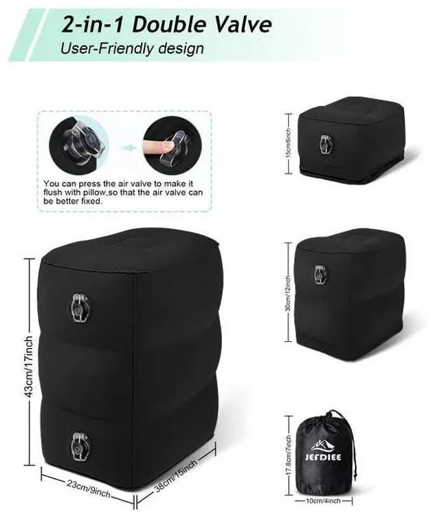 Alt view image 5 of 7 - Inflatable Travel Foot Rest Pillow, Kids Airplane Bed, Adjustable 3 Layers Height Leg Rest Pillow, Adults Travel Essentials Great for Airplane, Office, Home, Trains, Cars (Black)
