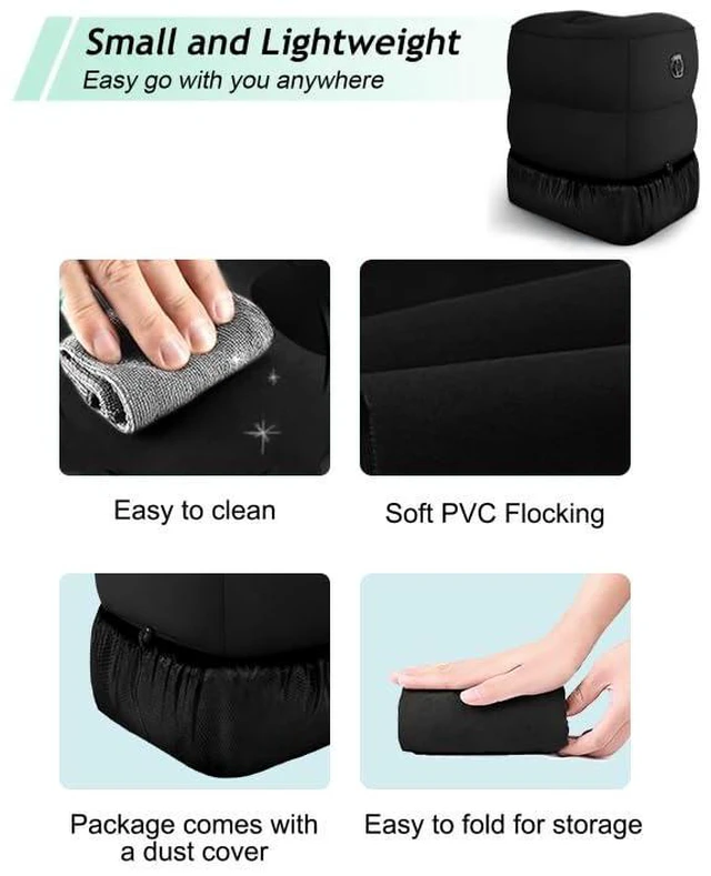 Alt view image 6 of 7 - Inflatable Travel Foot Rest Pillow, Kids Airplane Bed, Adjustable 3 Layers Height Leg Rest Pillow, Adults Travel Essentials Great for Airplane, Office, Home, Trains, Cars (Black)
