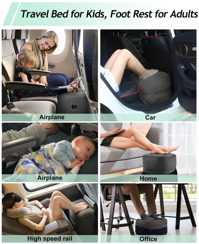 Alt view image 2 of 7 - Inflatable Travel Foot Rest Pillow, Kids Airplane Bed, Adjustable 3 Layers Height Leg Rest Pillow, Adults Travel Essentials Great for Airplane, Office, Home, Trains, Cars (Dark Grey)