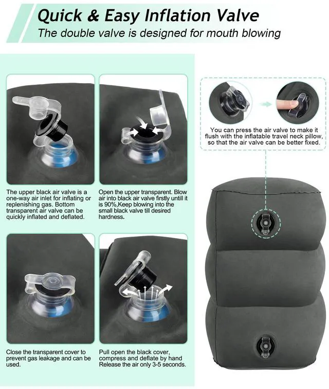 Alt view image 6 of 7 - Inflatable Travel Foot Rest Pillow, Kids Airplane Bed, Adjustable 3 Layers Height Leg Rest Pillow, Adults Travel Essentials Great for Airplane, Office, Home, Trains, Cars (Dark Grey)