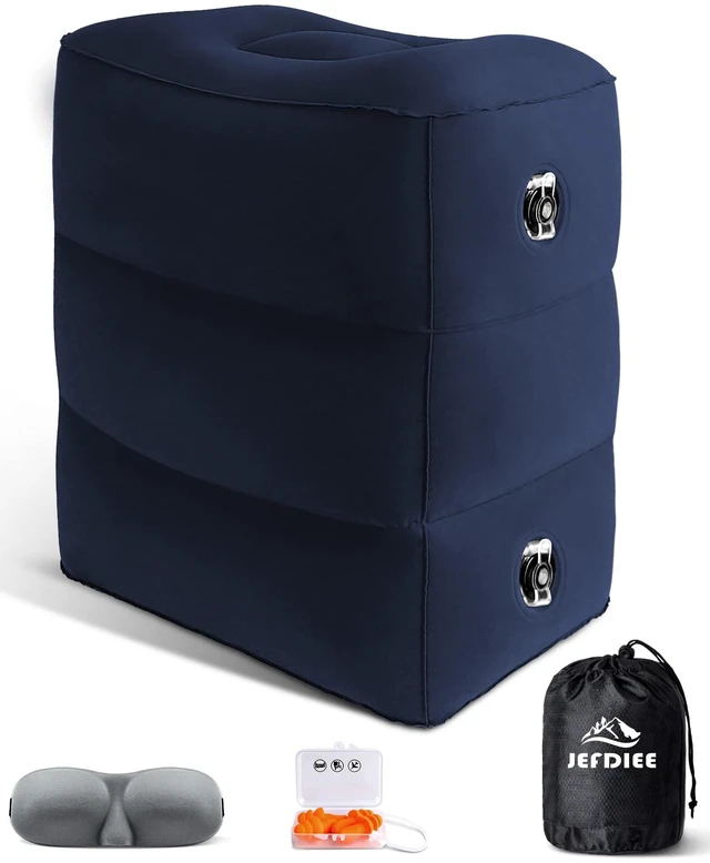Main image of Inflatable Travel Foot Rest Pillow, Kids Airplane Bed, Adjustable 3 Layers Height Leg Rest Pillow, Adults Travel Essentials Great for Airplane, Office, Home, Trains, Cars (Blue)