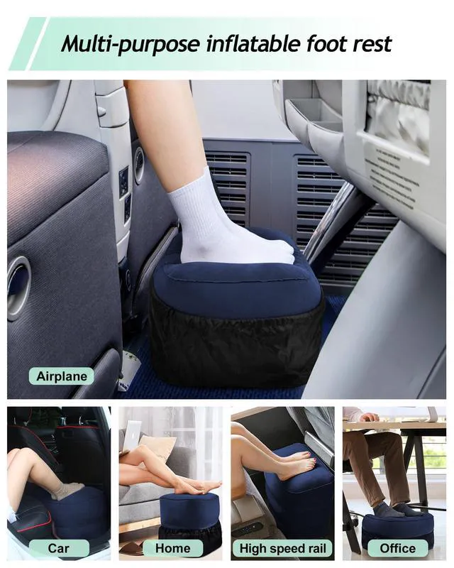 Alt view image 2 of 7 - Inflatable Travel Foot Rest Pillow, Kids Airplane Bed, Adjustable 3 Layers Height Leg Rest Pillow, Adults Travel Essentials Great for Airplane, Office, Home, Trains, Cars (Blue)