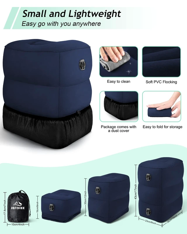 Alt view image 3 of 7 - Inflatable Travel Foot Rest Pillow, Kids Airplane Bed, Adjustable 3 Layers Height Leg Rest Pillow, Adults Travel Essentials Great for Airplane, Office, Home, Trains, Cars (Blue)