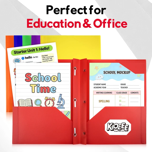 Alt view image 3 of 7 - 12-Pack Plastic Folders with 2 Pockets, 1/3 Cut Pockets Fit Letter Size Paper, Heavy Duty 3 Prong Folder with Business Card Slot Colored for Back to School, Office & Home