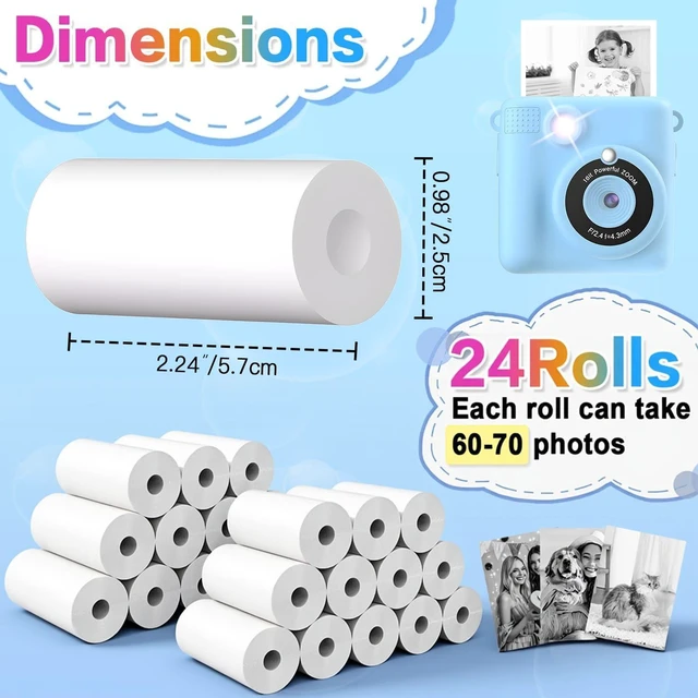 Alt view image 4 of 7 - 24 Rolls Kids Camera Paper Roll Refill Compatible with Most Instant Print Cameras for Kids BPA Free 2.24"x0.98"