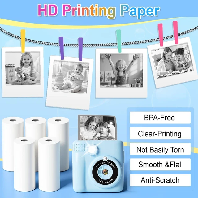 Alt view image 6 of 7 - 30 Rolls Kids Camera Paper Roll Refill Compatible with Most Instant Print Cameras for Kids BPA Free 2.24"x0.98"