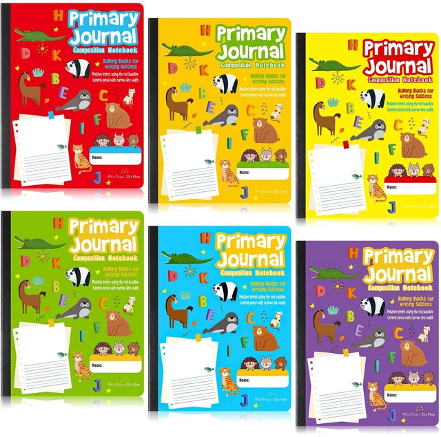 Main image of 6 Pcs Primary Composition Notebook K-2 Picture Space, 6 Color Primary Journal, Grades K-2, Animal Print, 50 Sheet (100 Pages), Drawing and Writing Notebook for Preschool, 1st 2nd Grade