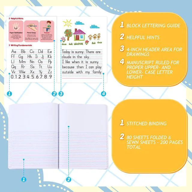 Alt view image 2 of 6 - 6 Pcs Primary Composition Notebook K-2 Picture Space, 6 Color Primary Journal, Grades K-2, Animal Print, 50 Sheet (100 Pages), Drawing and Writing Notebook for Preschool, 1st 2nd Grade