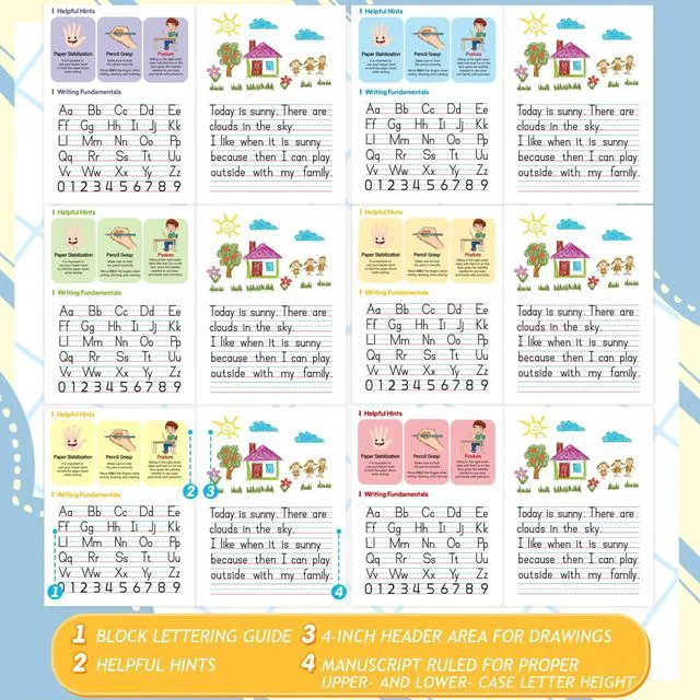 Alt view image 4 of 6 - 6 Pcs Primary Composition Notebook K-2 Picture Space, 6 Color Primary Journal, Grades K-2, Animal Print, 50 Sheet (100 Pages), Drawing and Writing Notebook for Preschool, 1st 2nd Grade