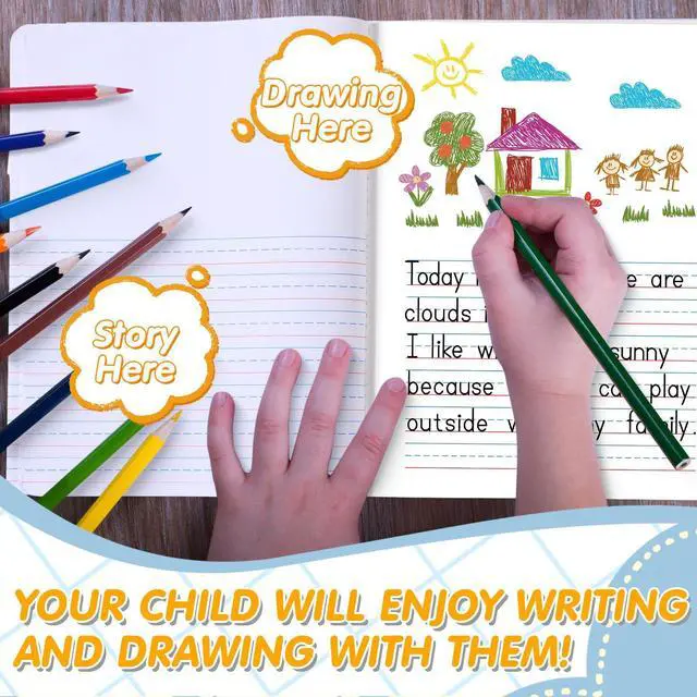 Alt view image 5 of 6 - 6 Pcs Primary Composition Notebook K-2 Picture Space, 6 Color Primary Journal, Grades K-2, Animal Print, 50 Sheet (100 Pages), Drawing and Writing Notebook for Preschool, 1st 2nd Grade