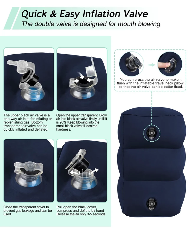Alt view image 6 of 7 - Inflatable Travel Foot Rest Pillow, Kids Airplane Bed, Adjustable 3 Layers Height Leg Rest Pillow, Adults Travel Essentials Great for Airplane, Office, Home, Trains, Cars (Blue)