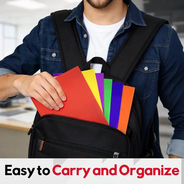Alt view image 7 of 7 - 12-Pack Plastic Folders with 2 Pockets, 1/3 Cut Pockets Fit Letter Size Paper, Heavy Duty 3 Prong Folder with Business Card Slot Colored for Back to School, Office & Home