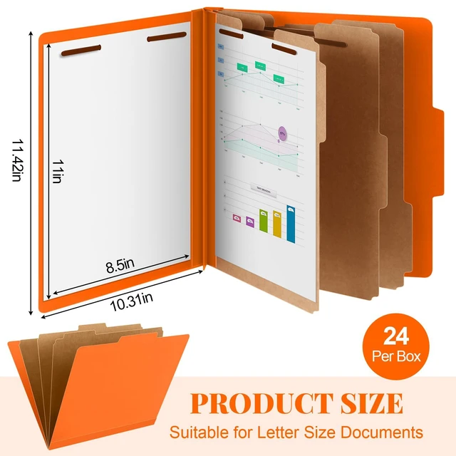 Alt view image 2 of 7 - 24 Pcs Classification Folder Letter Size, 3 Divider File,Orange Back to School Folder Supplies, Pressboard File with Fastener, Expanding Organizer Bulk for Teacher, Office, Employee, Staff