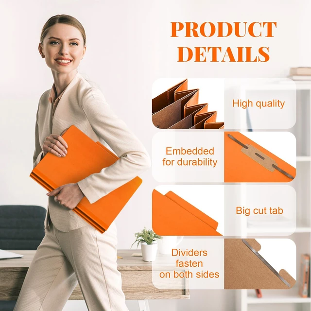 Alt view image 3 of 7 - 24 Pcs Classification Folder Letter Size, 3 Divider File,Orange Back to School Folder Supplies, Pressboard File with Fastener, Expanding Organizer Bulk for Teacher, Office, Employee, Staff