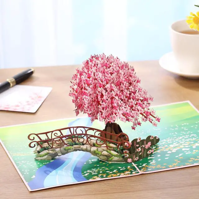 Alt view image 2 of 7 - Cherry Blossom Pop Up Card, 3D Popup Flower Birthday Card 6x 8", Ideal Gift for Birthday, Mothers Day, Thank You, Anniversary, Valentines, All Occasion for Women, Wife, Mom, Sister, Grandma, Her