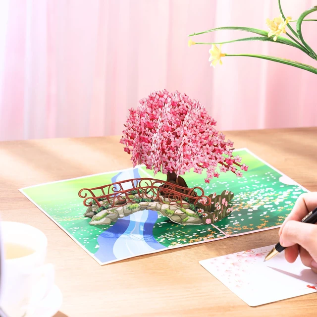 Alt view image 5 of 7 - Cherry Blossom Pop Up Card, 3D Popup Flower Birthday Card 6x 8", Ideal Gift for Birthday, Mothers Day, Thank You, Anniversary, Valentines, All Occasion for Women, Wife, Mom, Sister, Grandma, Her