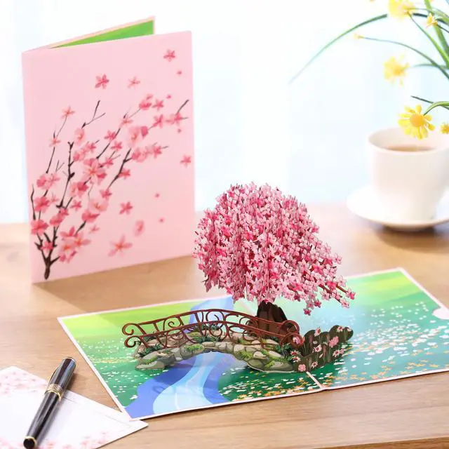 Alt view image 3 of 7 - Cherry Blossom Pop Up Card, 3D Popup Flower Birthday Card 6x 8", Ideal Gift for Birthday, Mothers Day, Thank You, Anniversary, Valentines, All Occasion for Women, Wife, Mom, Sister, Grandma, Her
