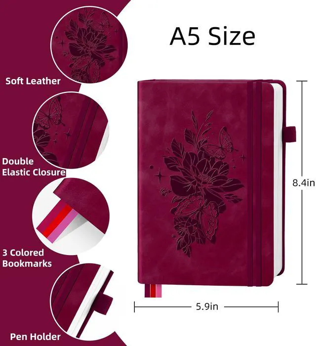 Alt view image 2 of 6 - Lined Journal Notebook 365 Pages, A5 Leather Journals for Writing Women Men Hardcover Notebook with 100GSM Thick Paper, Daily Journal Notebook for Travel, Work, School, Note Taking, College Ruled