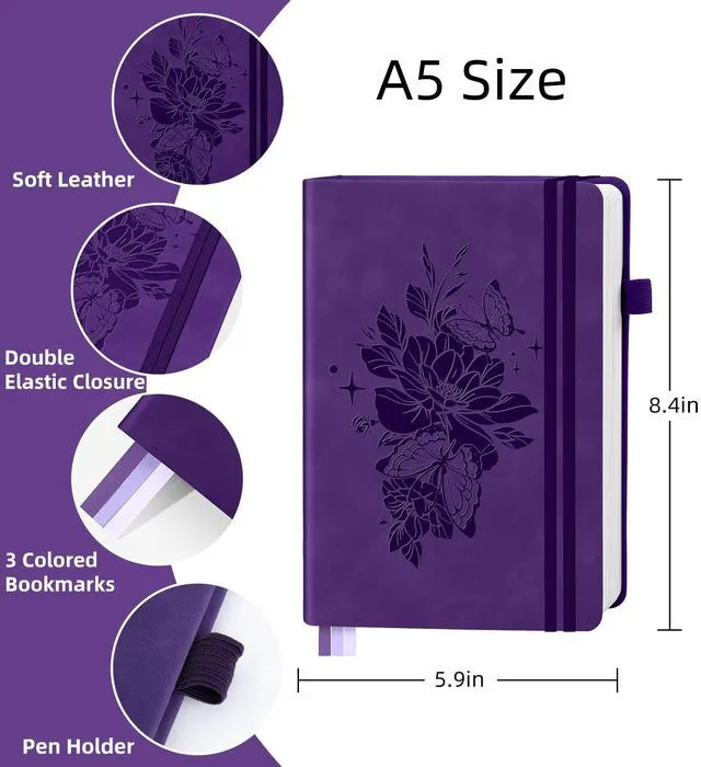 Alt view image 2 of 7 - Blank Journal Notebook 365 Pages, A5 Leather Sketch Book for Women & Men Hardcover Notebook with 100GSM Thick Paper, Sketchbook for Travel, Work, School, Note Taking