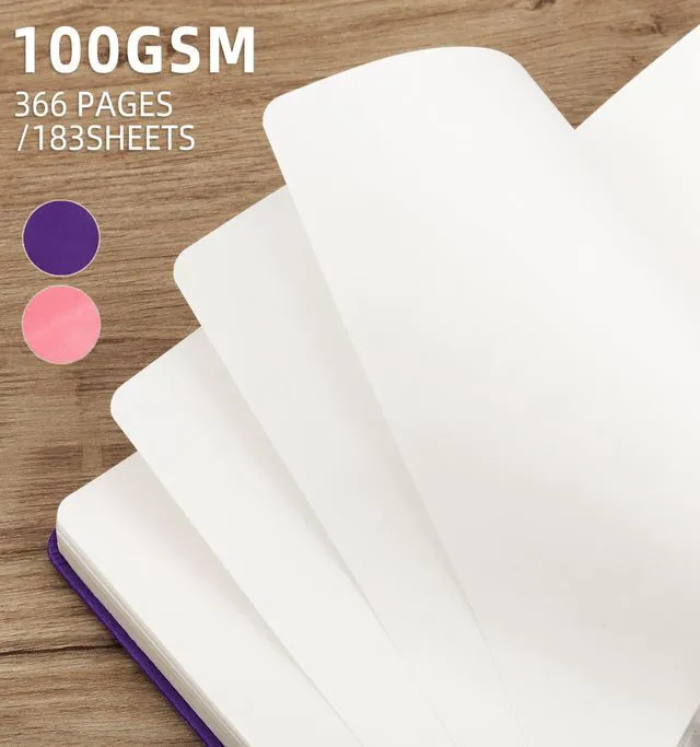 Alt view image 4 of 7 - Blank Journal Notebook 365 Pages, A5 Leather Sketch Book for Women & Men Hardcover Notebook with 100GSM Thick Paper, Sketchbook for Travel, Work, School, Note Taking
