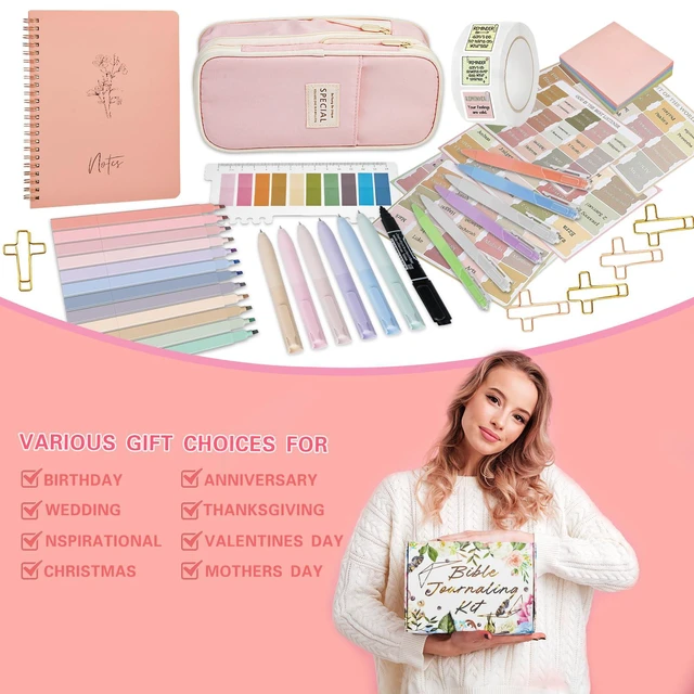 Alt view image 2 of 7 - 96-Piece Bible Study Supplies, Bible Journaling Kit for Women Bible journaling supplies with highlighters, gel pens, tabs, journal, bookmarks, stickers, washi tape, clips and pencil case