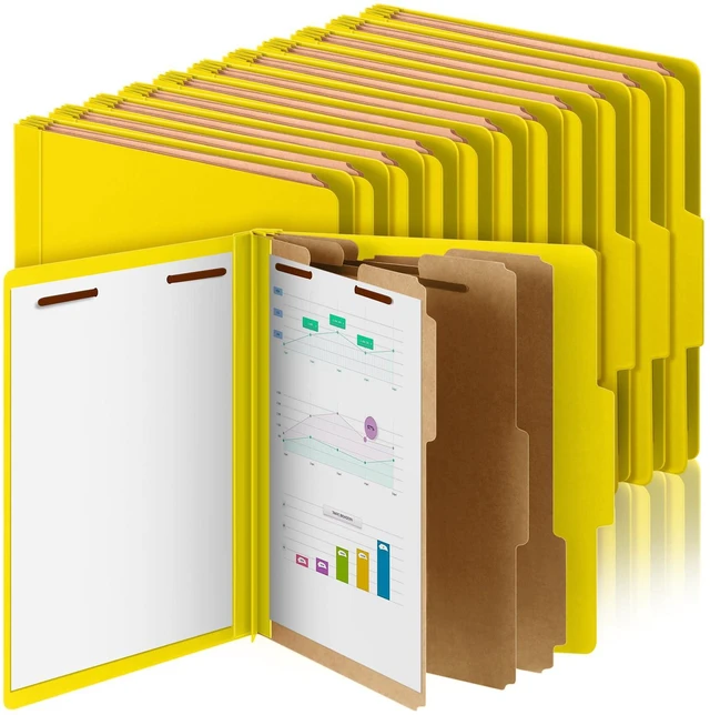 Main image of 24 Pcs Classification Folder Letter Size, 3 Divider File,Yellow Back to School Folder Supplies, Pressboard File with Fastener, Expanding Organizer Bulk for Teacher, Office, Employee, Staff