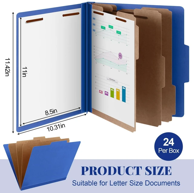 Alt view image 2 of 6 - 24 Pcs Classification Folder Letter Size, 3 Divider File,Dark Blue Back to School Folder Supplies, Pressboard File with Fastener, Expanding Organizer Bulk for Teacher, Office, Employee, Staff