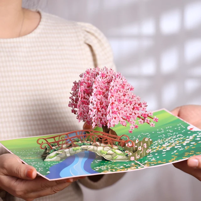 Alt view image 6 of 7 - Cherry Blossom Pop Up Card, 3D Popup Flower Birthday Card 6x 8", Ideal Gift for Birthday, Mothers Day, Thank You, Anniversary, Valentines, All Occasion for Women, Wife, Mom, Sister, Grandma, Her
