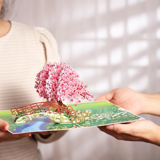 Alt view image 7 of 7 - Cherry Blossom Pop Up Card, 3D Popup Flower Birthday Card 6x 8", Ideal Gift for Birthday, Mothers Day, Thank You, Anniversary, Valentines, All Occasion for Women, Wife, Mom, Sister, Grandma, Her