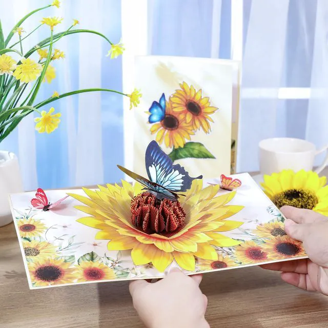 Alt view image 3 of 6 - Sunflower & Butterfly Pop Up Mothers Day Card, 3D Popup Birthday Card 6x 8, Ideal Gift for Mother's Day, Anniversary, Valentine's, Thank You, All Occasion for Women, Wife, Mom, Grandma, Her