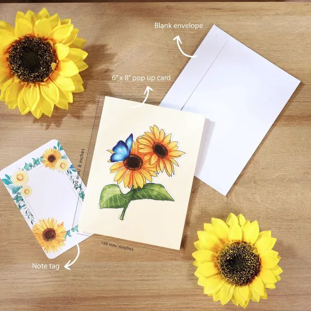 Alt view image 4 of 6 - Sunflower & Butterfly Pop Up Mothers Day Card, 3D Popup Birthday Card 6x 8, Ideal Gift for Mother's Day, Anniversary, Valentine's, Thank You, All Occasion for Women, Wife, Mom, Grandma, Her