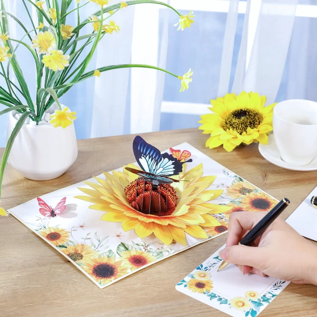 Alt view image 5 of 6 - Sunflower & Butterfly Pop Up Mothers Day Card, 3D Popup Birthday Card 6x 8, Ideal Gift for Mother's Day, Anniversary, Valentine's, Thank You, All Occasion for Women, Wife, Mom, Grandma, Her