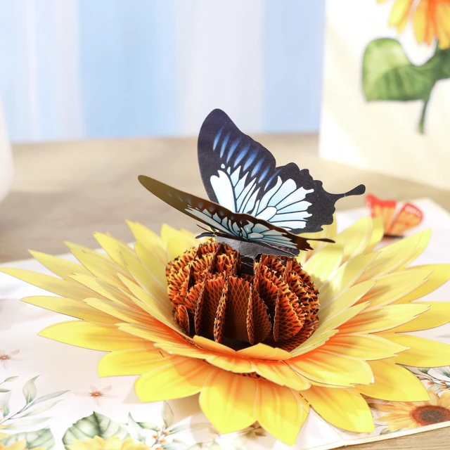 Alt view image 6 of 6 - Sunflower & Butterfly Pop Up Mothers Day Card, 3D Popup Birthday Card 6x 8, Ideal Gift for Mother's Day, Anniversary, Valentine's, Thank You, All Occasion for Women, Wife, Mom, Grandma, Her